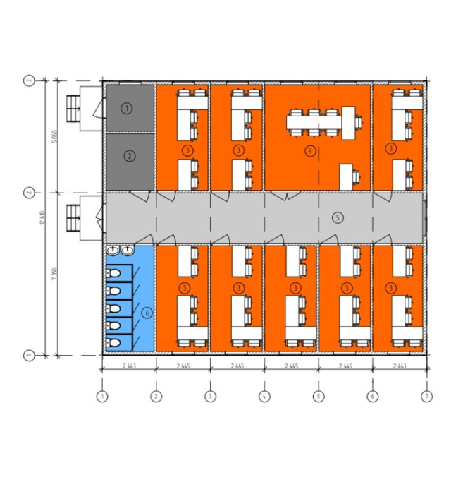 Modular administrative complex for 50 people (1st floor)
